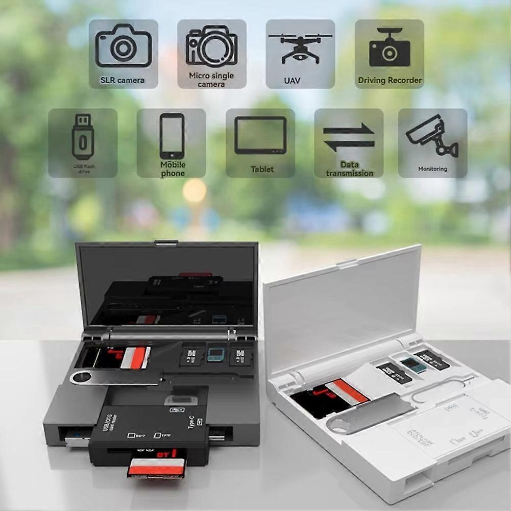 7 In1 Multifunctional Card Reader Storage Box USB2.0 TF SD Card Memory Card Case Micro-Type C Adapter Card Storage Box A