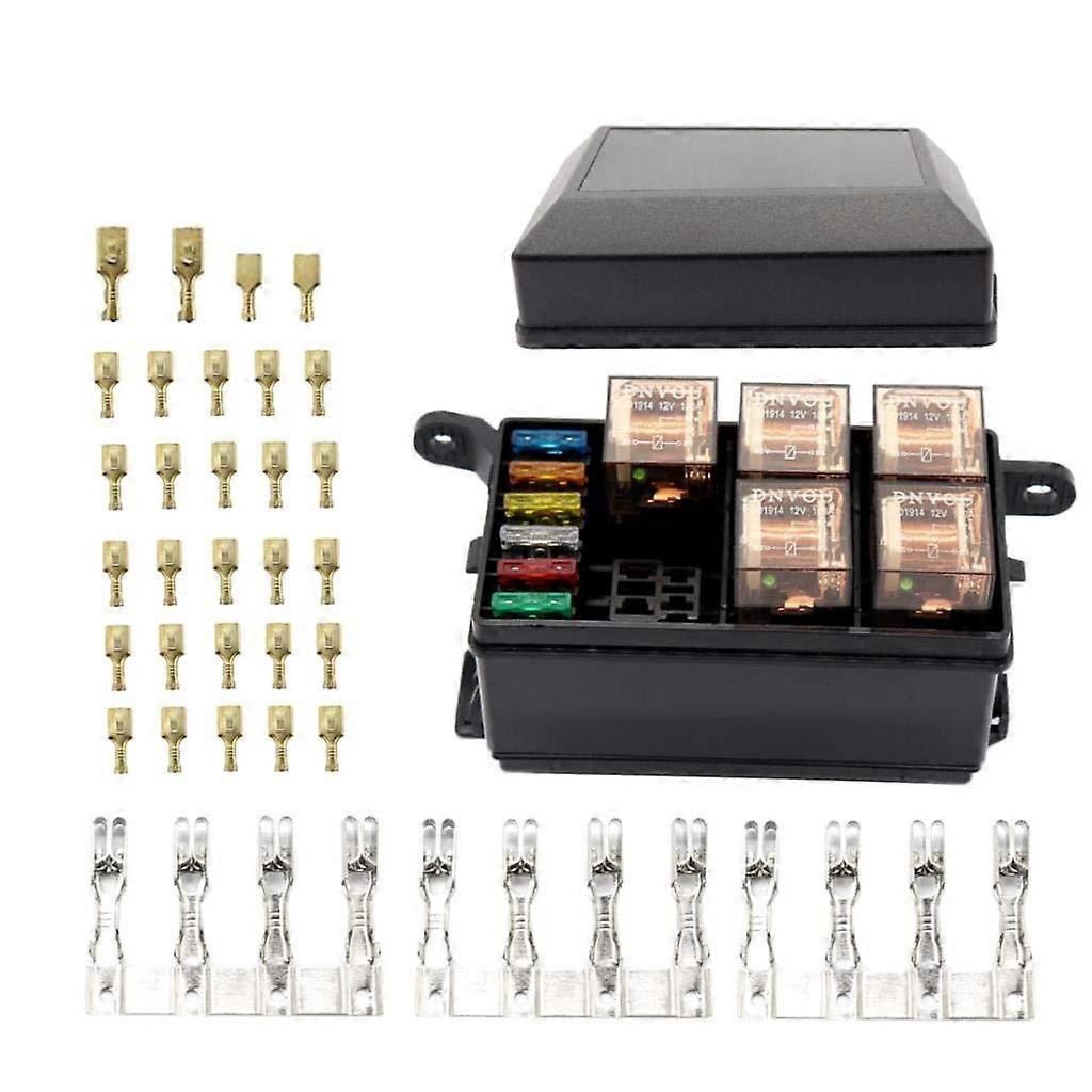 6 Way Relay Box Fuse Box Marine Boat Electrical Fuse Box, 12V, ABS Plastic, 6Circuit, Waterproof, RV Car Compatible