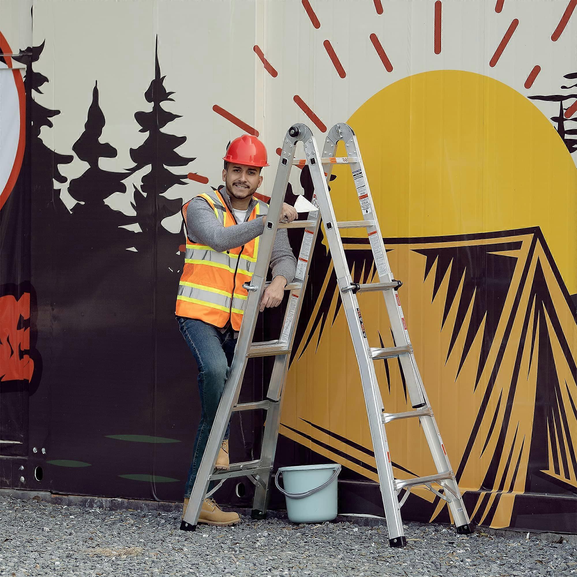 17 ft MultiPosition Aluminum Extension Ladder, Foldable AFrame Design with NonSlip Feet, Grey