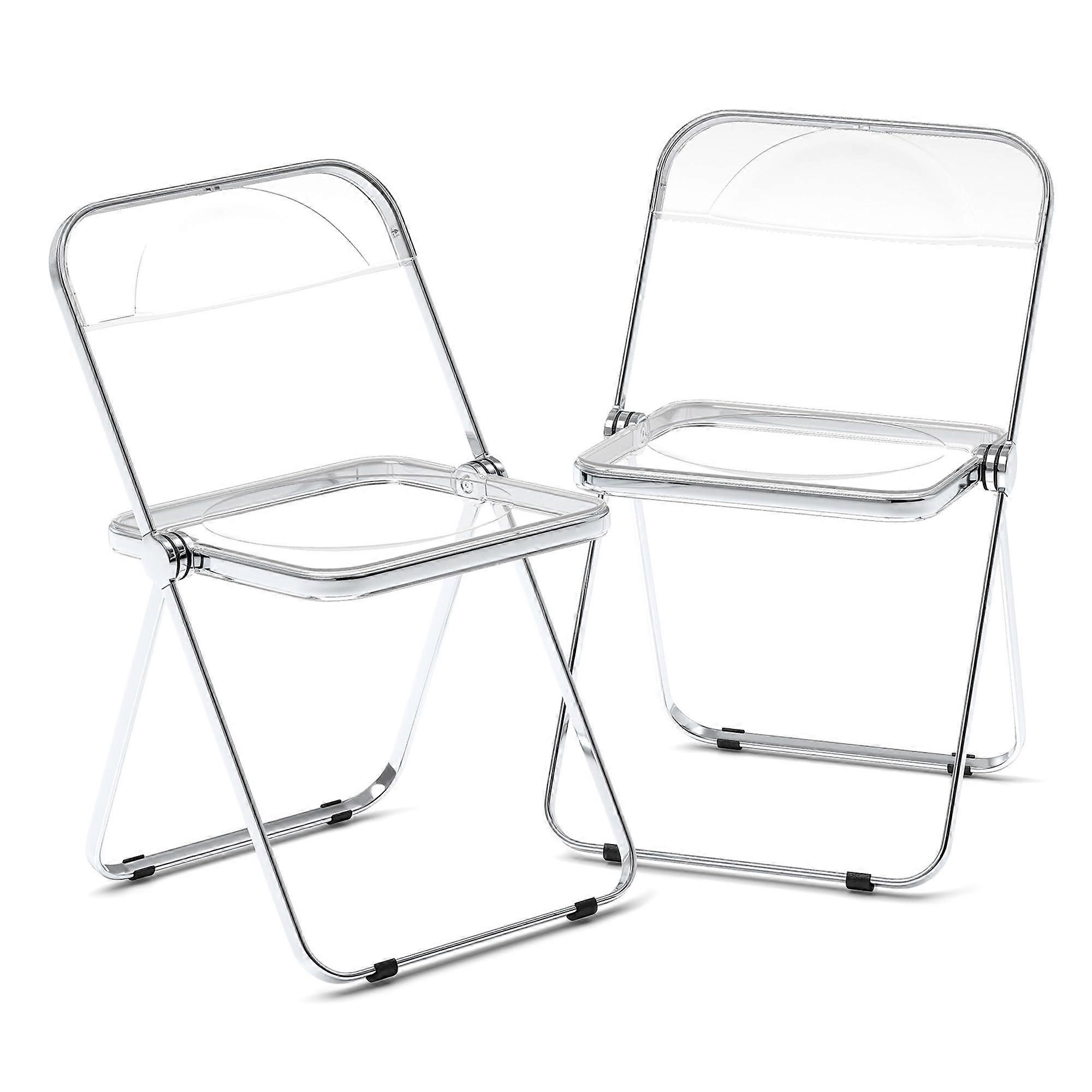 Clear Folding Chairs Acrylic 2 Pack Chrome Frame 350 lbs Capacity SpaceSaving Transparent Design