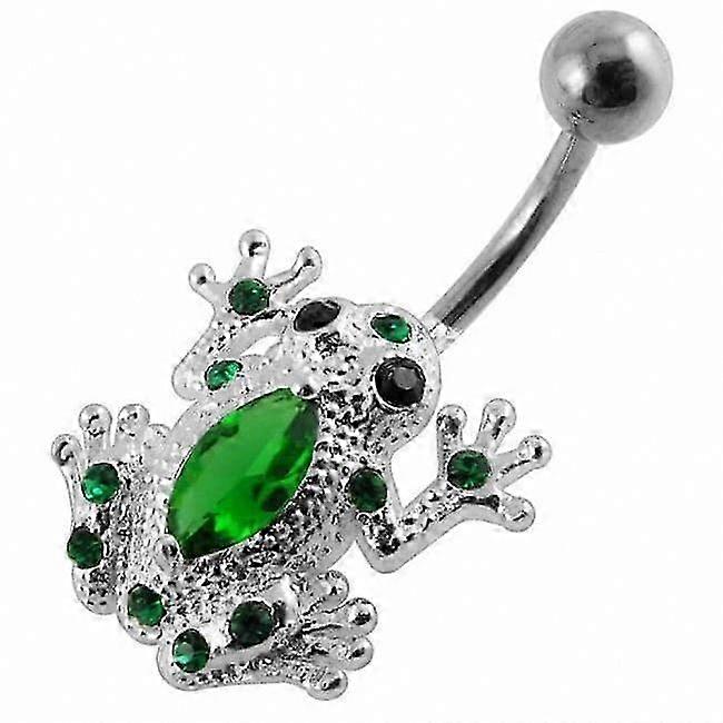Sparkling Silver Frog Gem Navel Body Ring