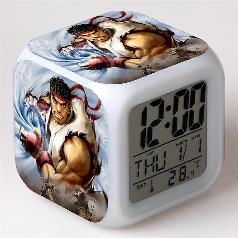 Street Fighter Colorful Alarm Clock Square Clock Student and Children's Gift Color Changing Creative Alarm Clock