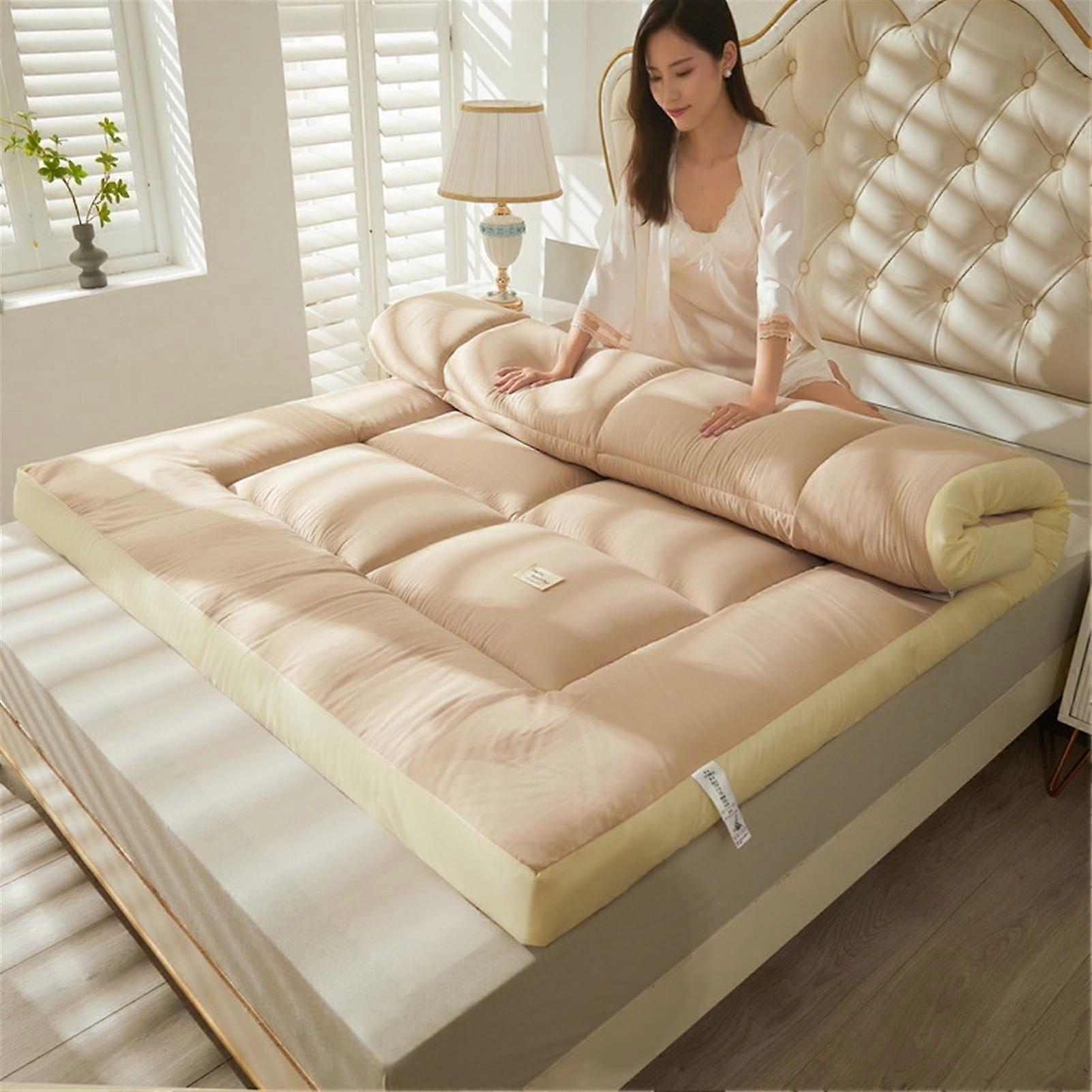 Japanese Tatami Mattress Futon Floor Sleeping Pad with Pressure Relieving Support, Foldable RollUp Design, Breathable Cotton Fabric, 150x190cm