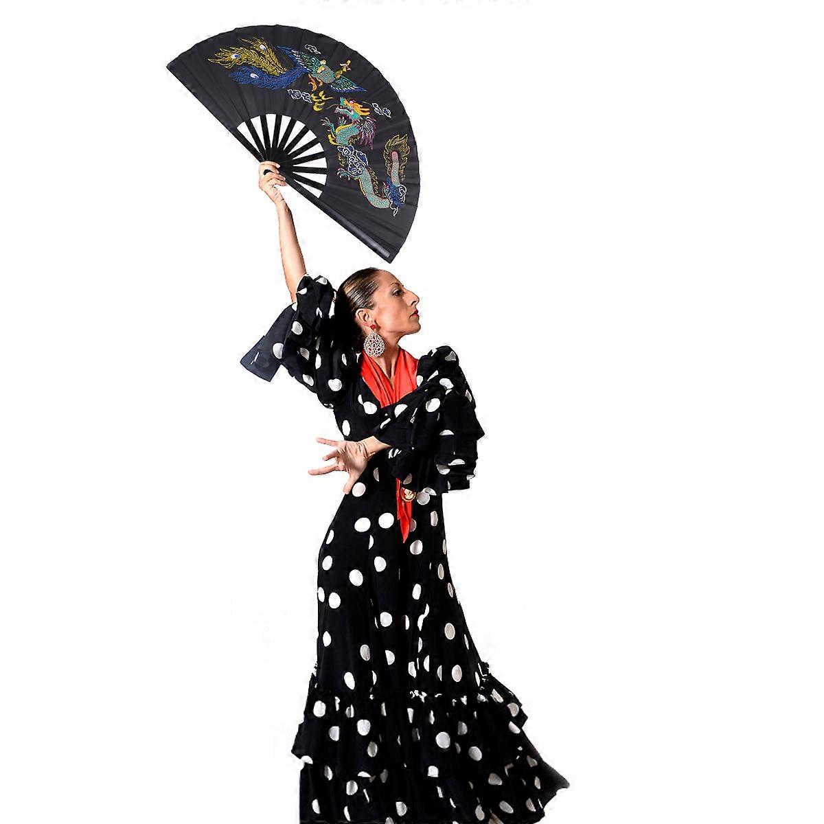 Handheld Fan Folding Stage Performance Fan For Dance Performances Black 64x34cm Workmanship 1Pack