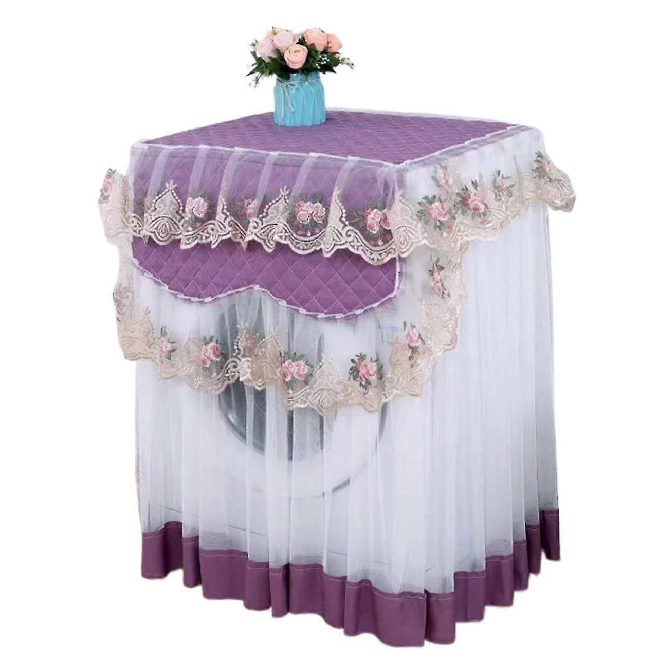 Purple Floral Lace Washing Machine Cover Dustproof Full Coverage Durable Washer Protector