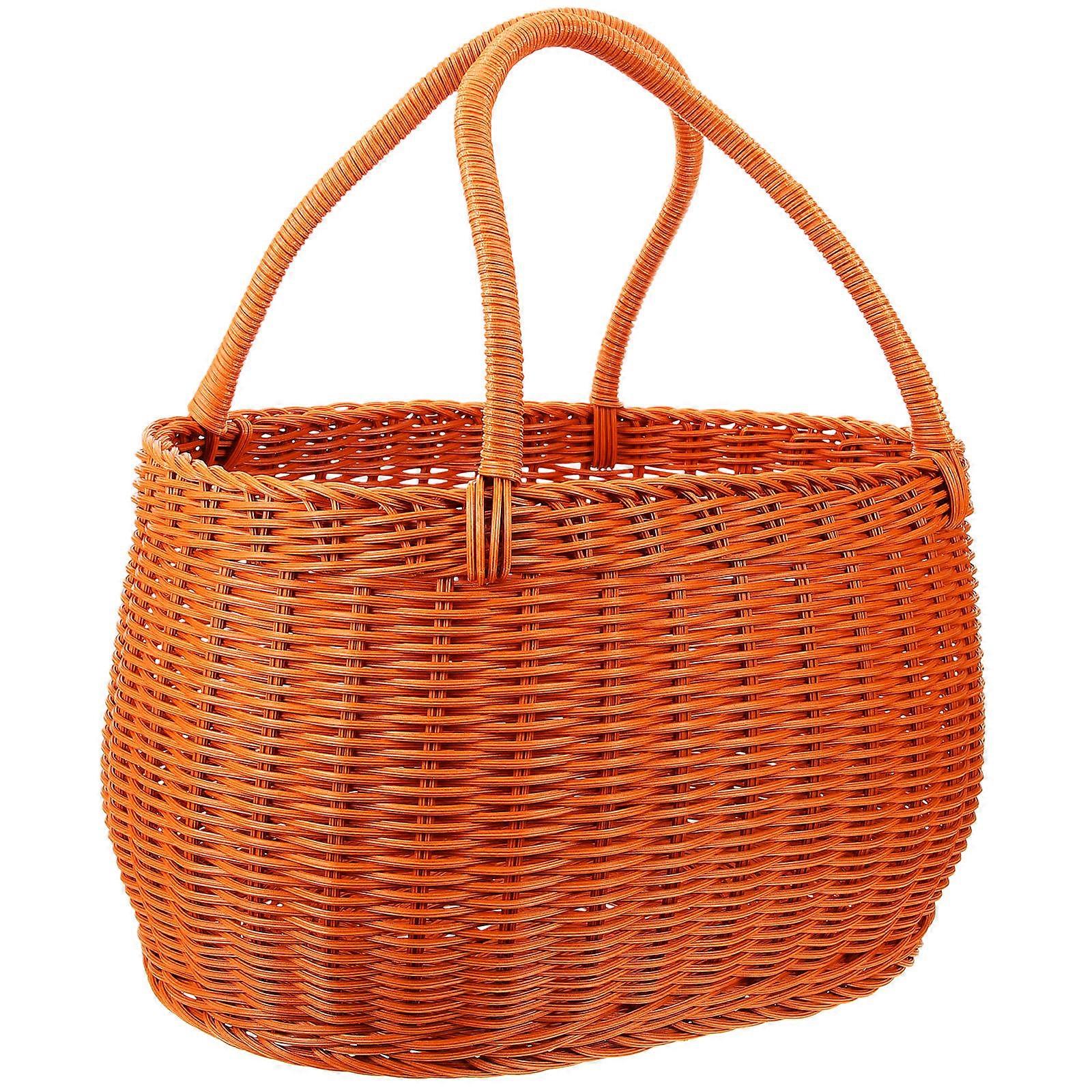 Orange Handheld Flower Basket for Storage Multipurpose Picnic Basket