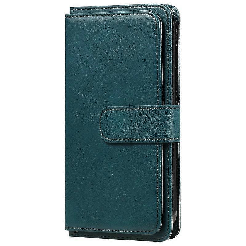 Case For Iphone 13 10 Card Leather Case--dark Green Multi-function Wallet No236