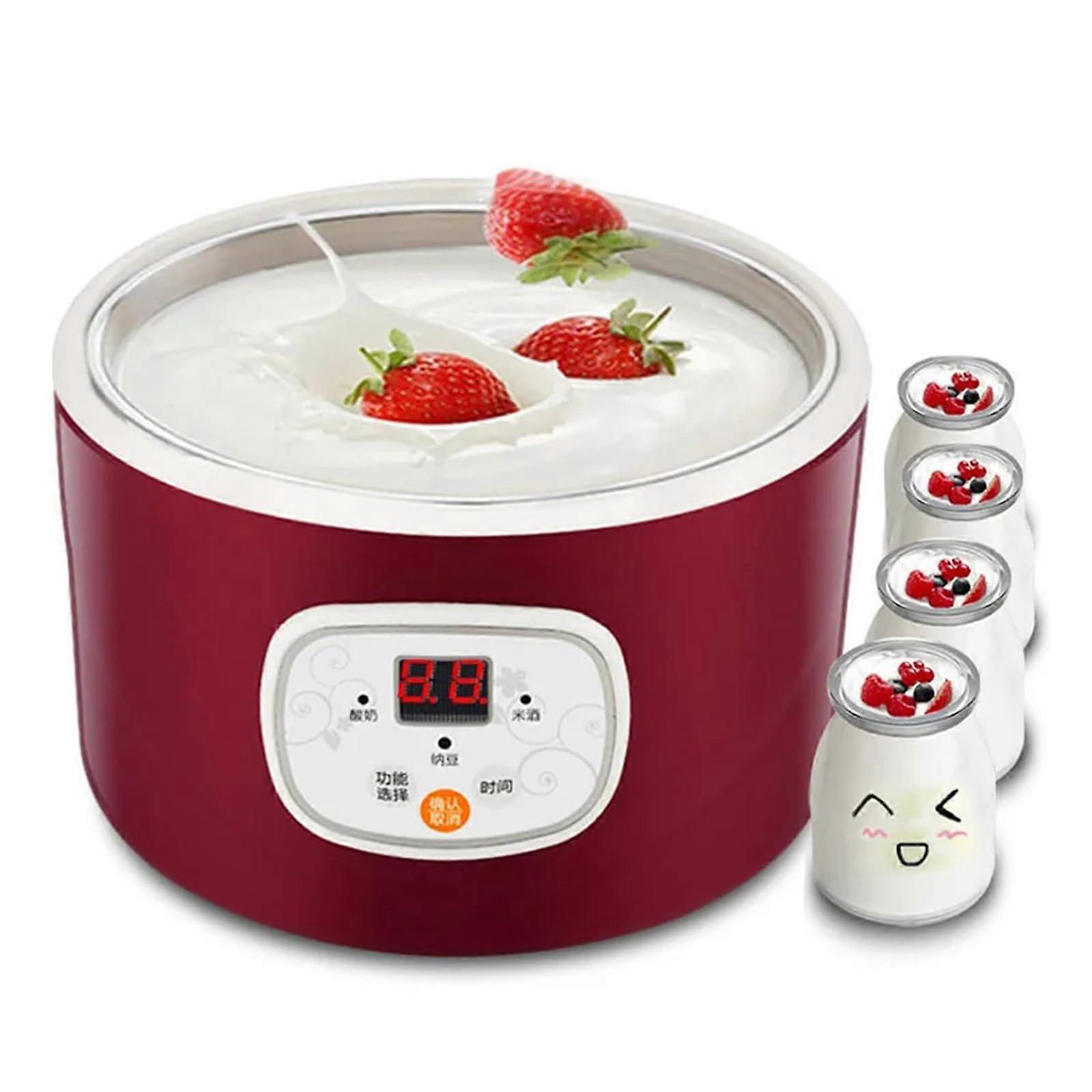 Electric Yogurt Maker Machine 15W with 4 Glass Jars LCD Timer Smart Temp Control 1L Capacity