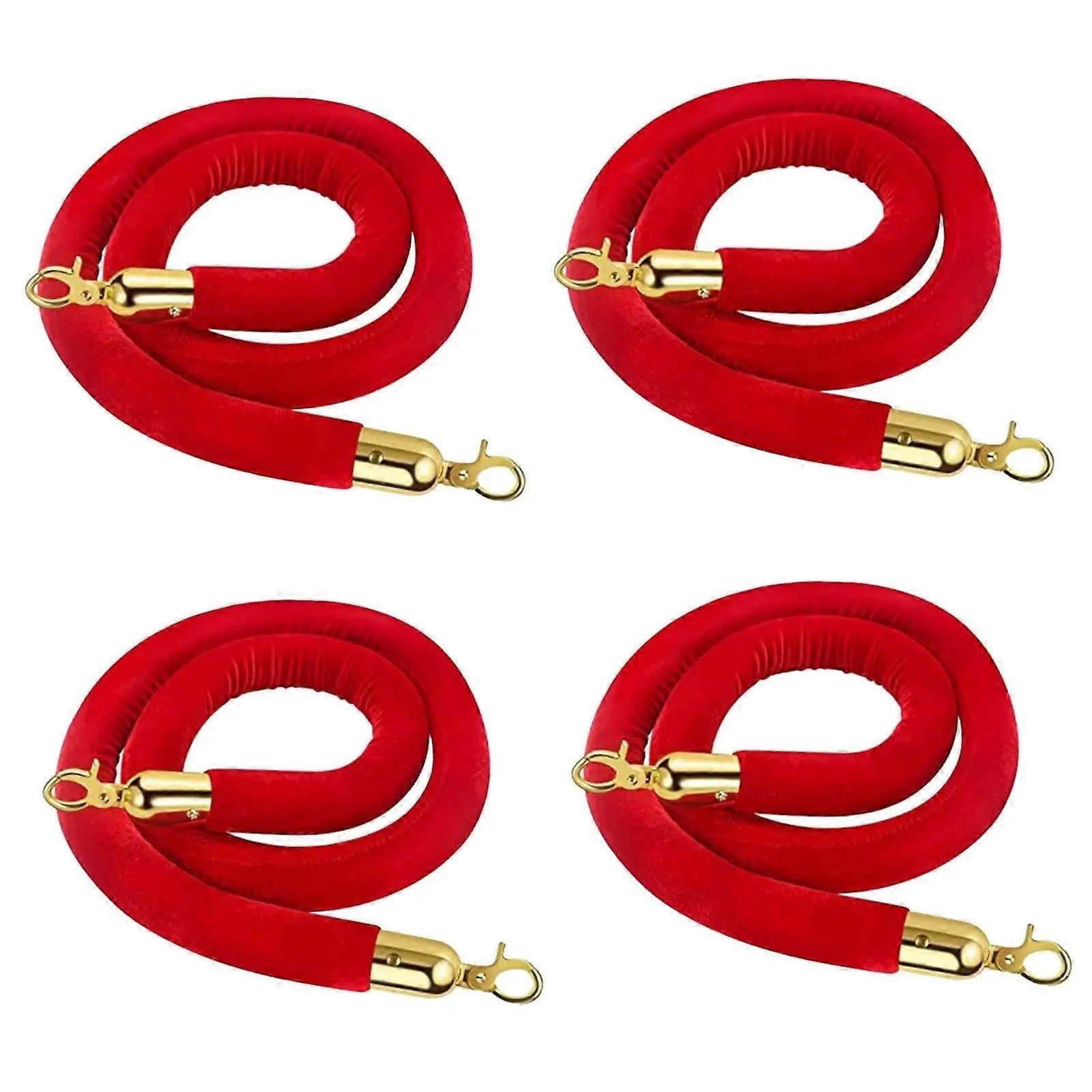 4pcs Red Velvet Stanchion Rope with Hooks for Crowd Control Barriers and Queue Divider 1.5m