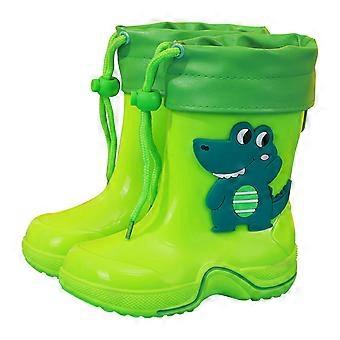 Regenlaarzen voor kinderen met cartoon dierenprint, lichtgewicht en comfortabel, groen, maat 7-8 jaar, geschikt voor dagelijks gebruik en fotoshoots.