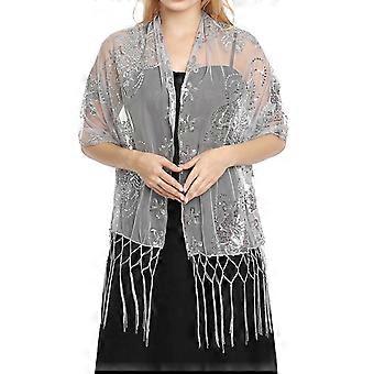Willtoo Damen Glitzernder Strass-Schal aus transparentem Netzstoff mit Fransen, Abendschal für Bankette, Hochzeiten, Partys, Abschlussball