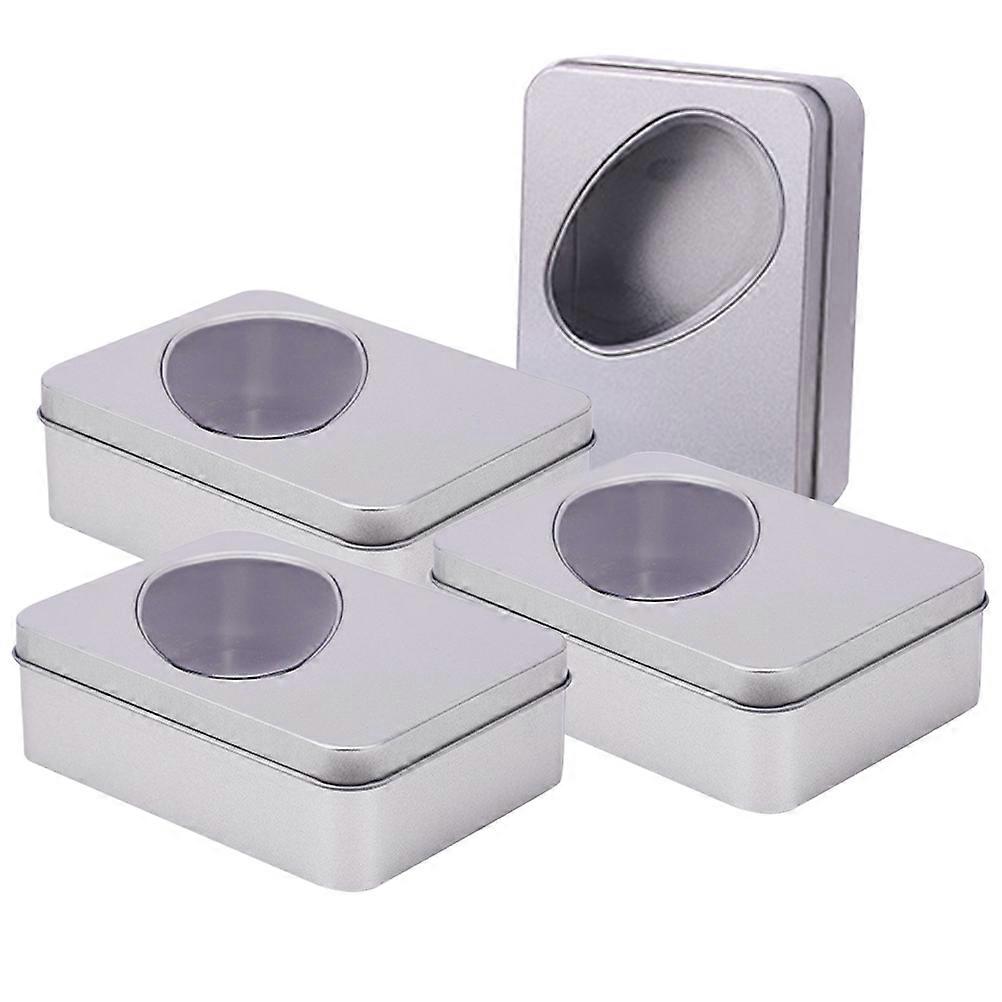 4psc Gift Storage Tins Candy Containers with Clear Window Candy Storage Case Biscuits Boxes Gift  Boxes