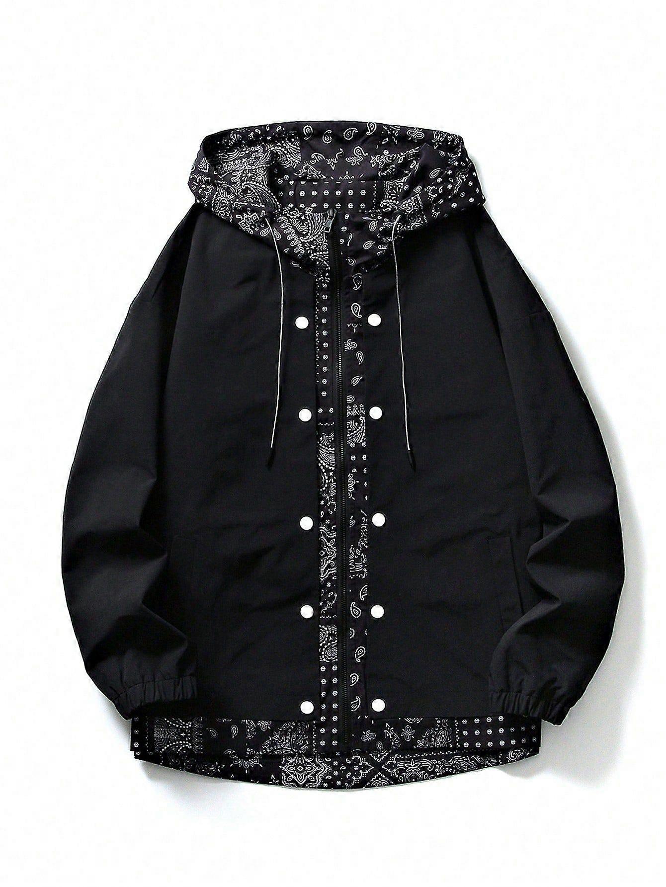 Men Paisley Print Drawstring Hooded Jacket