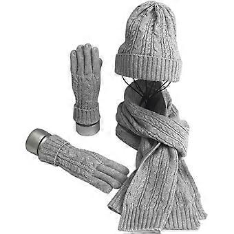 Hat Gloves Scarf Set for Women Ladies Girls Soft Warm Knitted Cap Long Scarf 3 in 1 Winter Thick Set for Outdoors Walking Skiing CampingGrey