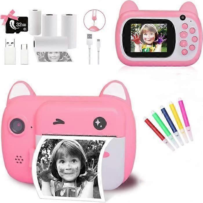 Câmera Infantil - 32G - A27 - Impressão Instantânea - 2,4 polegadas - 4 Rolos de Papel