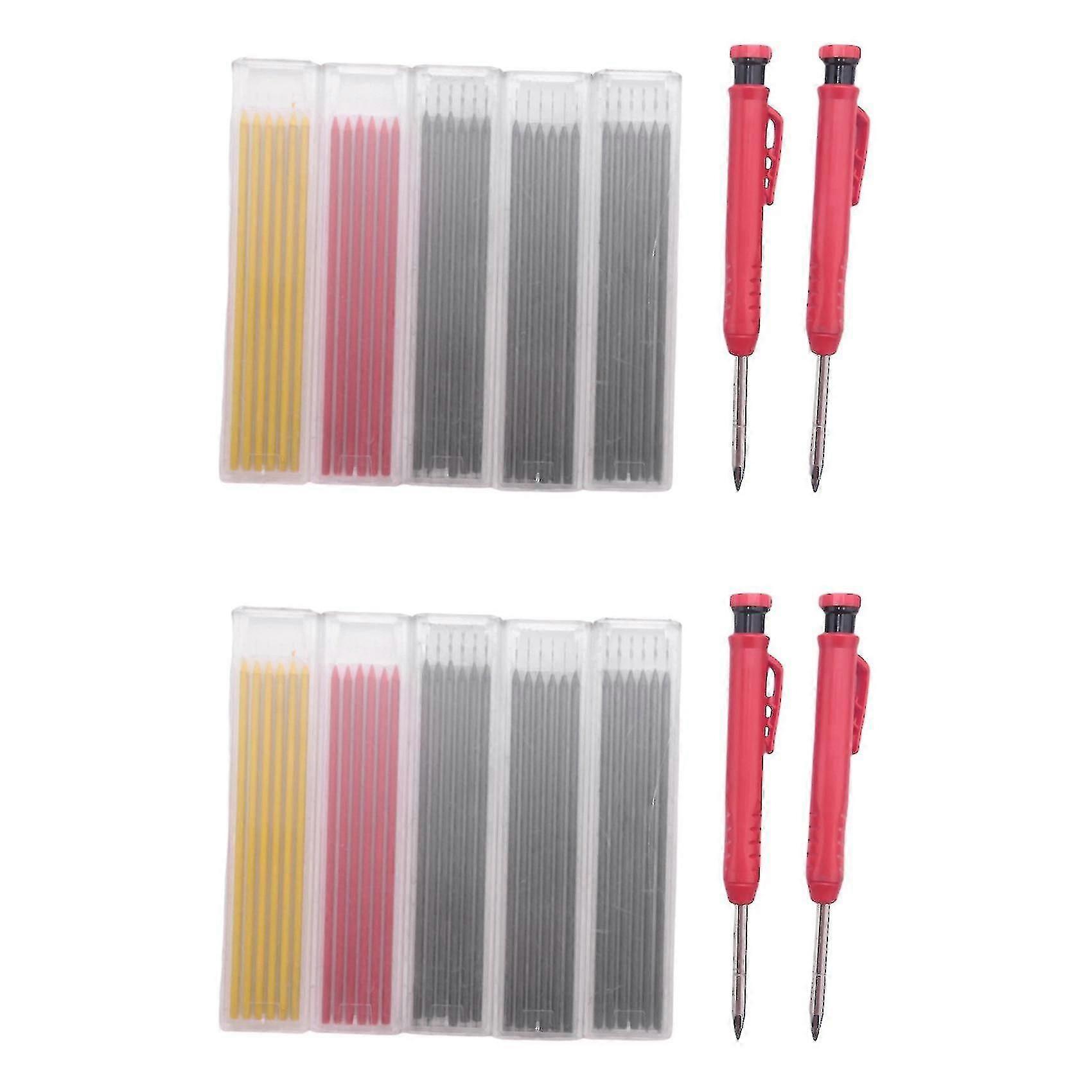 2 Pcs Solid Carpenter Pencil Compatible With Construction With 31 Refill Leads