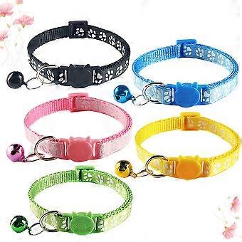 5PCS Pet Bell Collar Adjustable Pet Neck Jewelry Stylish Cat Tie Collar Sturdy Neck Ring Practical Pet Supplies for Cat Kitten (Yellow, Black, Pink, S
