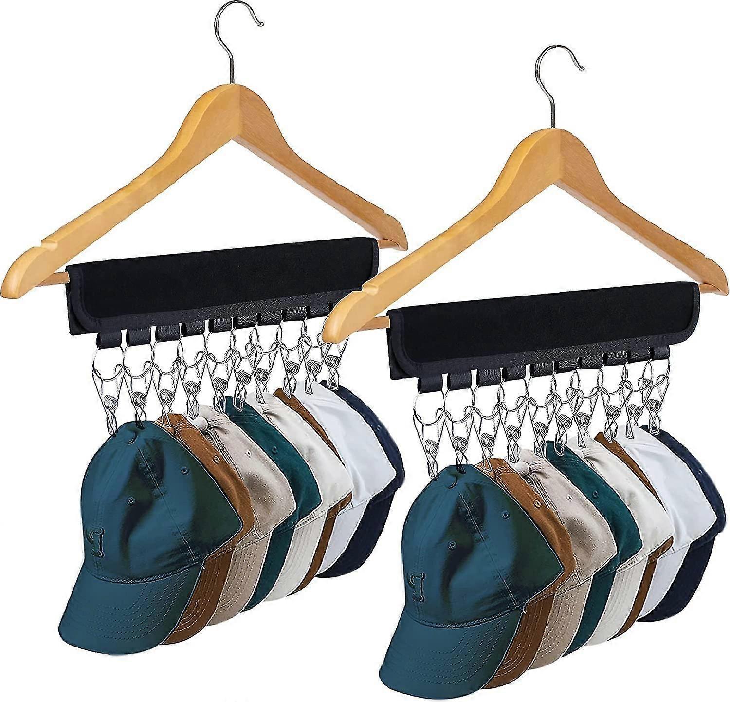 Hat Rack 2 Pack 10 Hat Storage Clips, Gift (2pc Black)