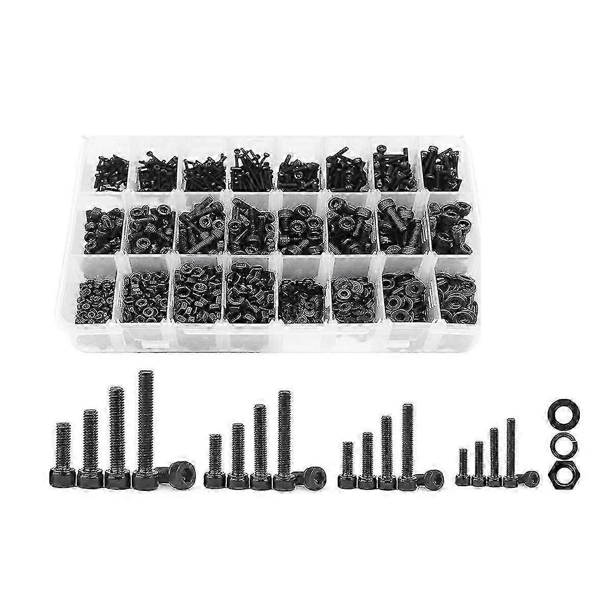 2000PCS Metric Hex Socket Head Cap Bolts Screws Nuts and Washers Kit, Hex Socket Head Cap Machine S