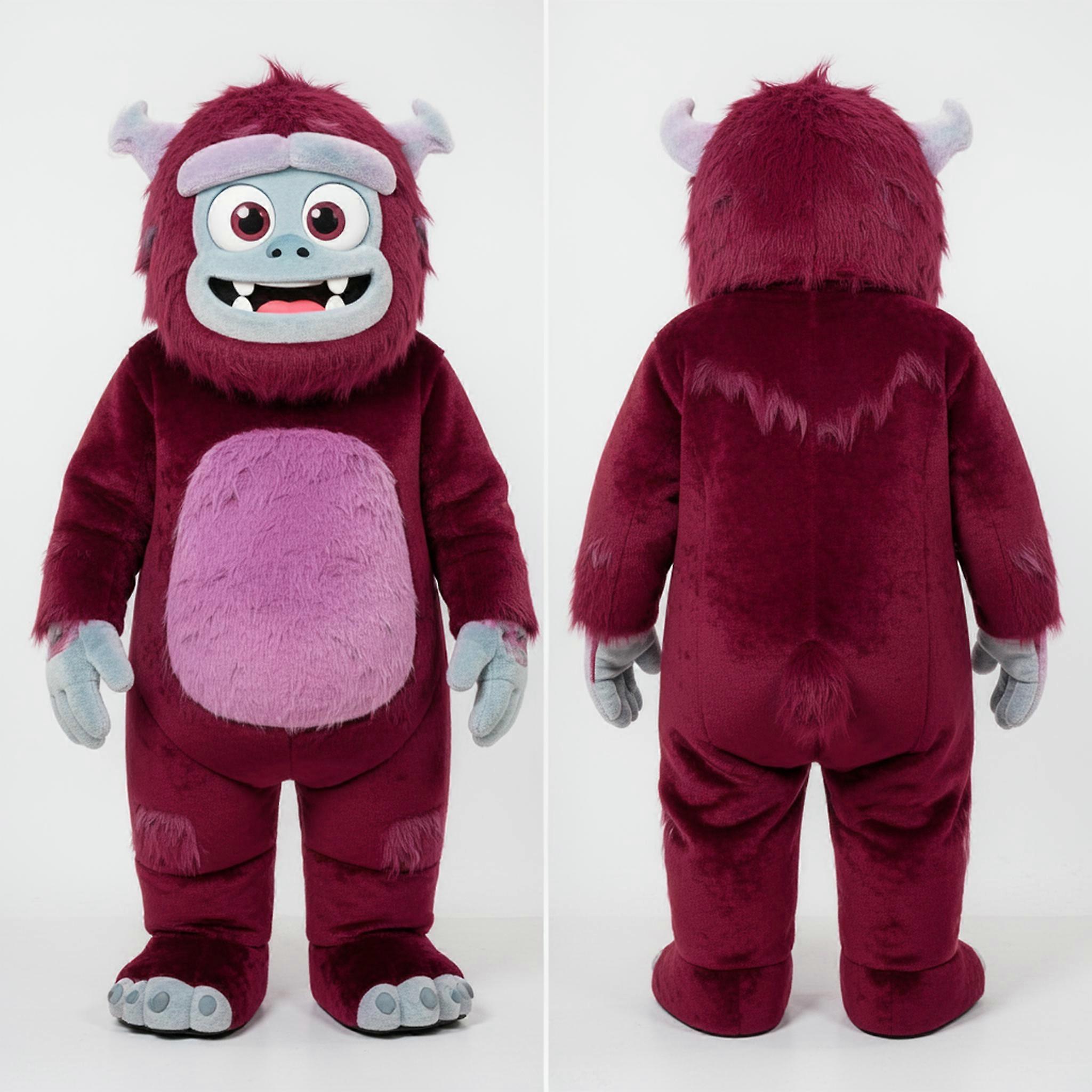 MASTICOT Maroon Fluffy Yeti Mascot