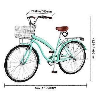 Women Bike, 26 in Beach Cruiser Bike, Single-Speed Adult City Bicycle with Steel Frame, 330 lbs Capacity, Mint Green