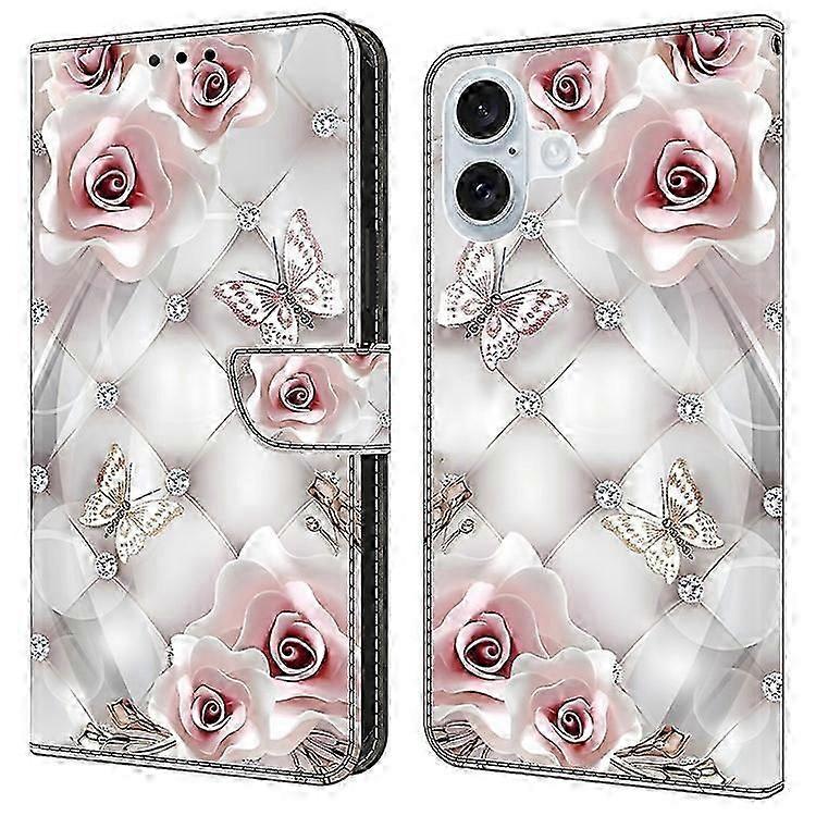 Anti-drop Leather Phone Case Compatible with iPhone 16 Plus, Pattern Printed Design with Integrated Wallet and Stand Function