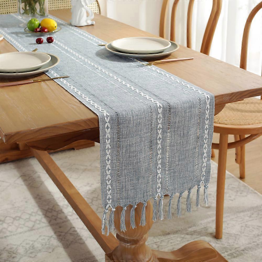 Boho Chic Embroidered Linen Polyester Runner