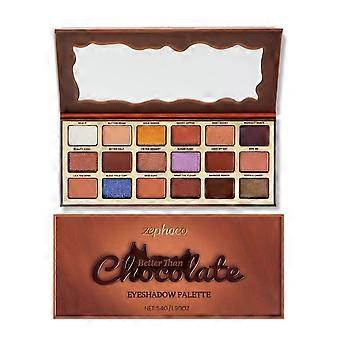 Lidschattenpalette im Schokoladenlook, mit erdigen Farbtönen und kühlen Akzenten.