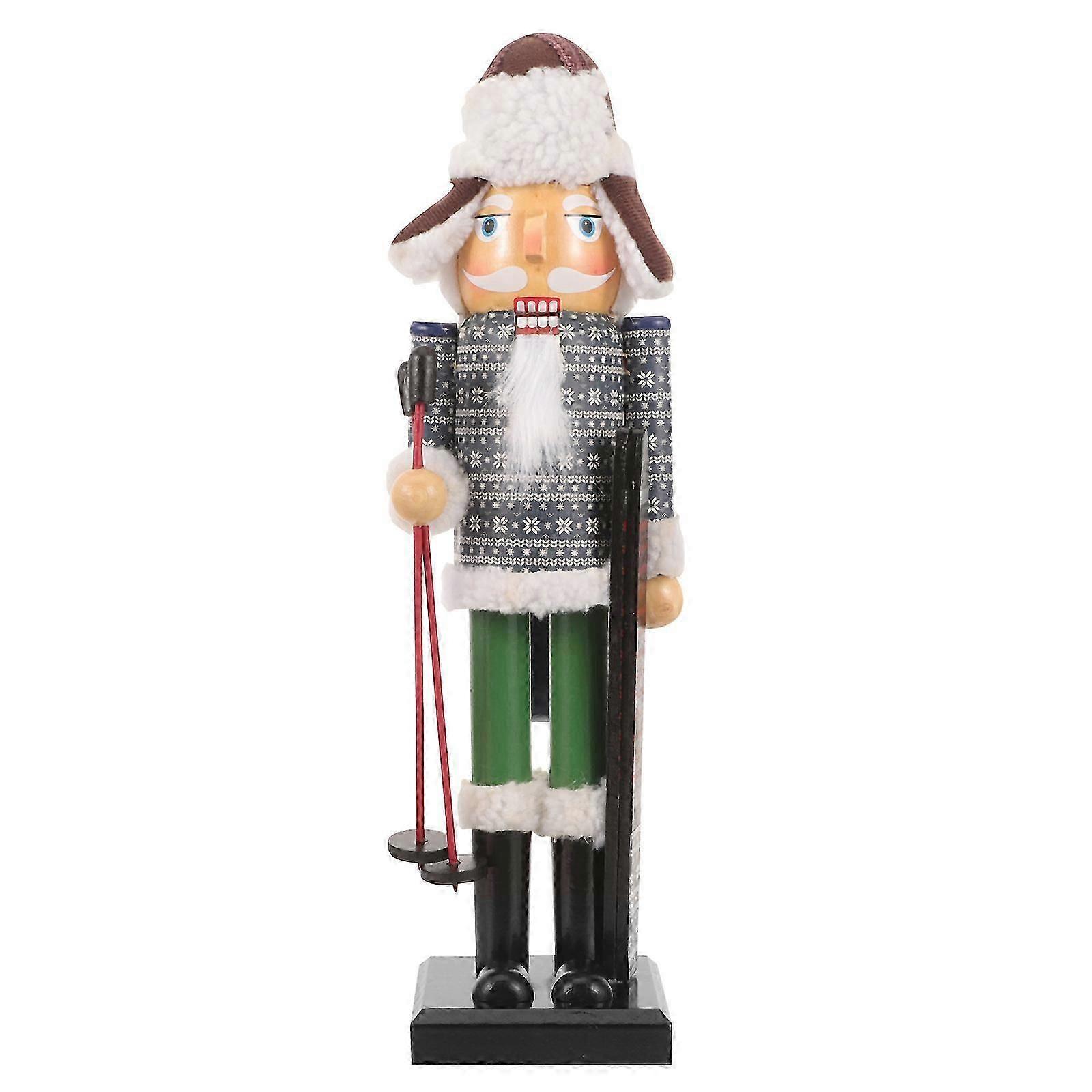 Wood Craft Nutcracker Figurine Christmas Skiing Man Nutcracker Tabletop Nutcracker Decor