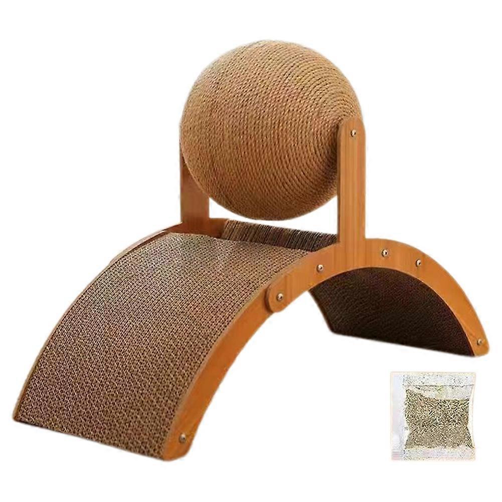 Solid Wood Sisal Scratcher With Spin Ball