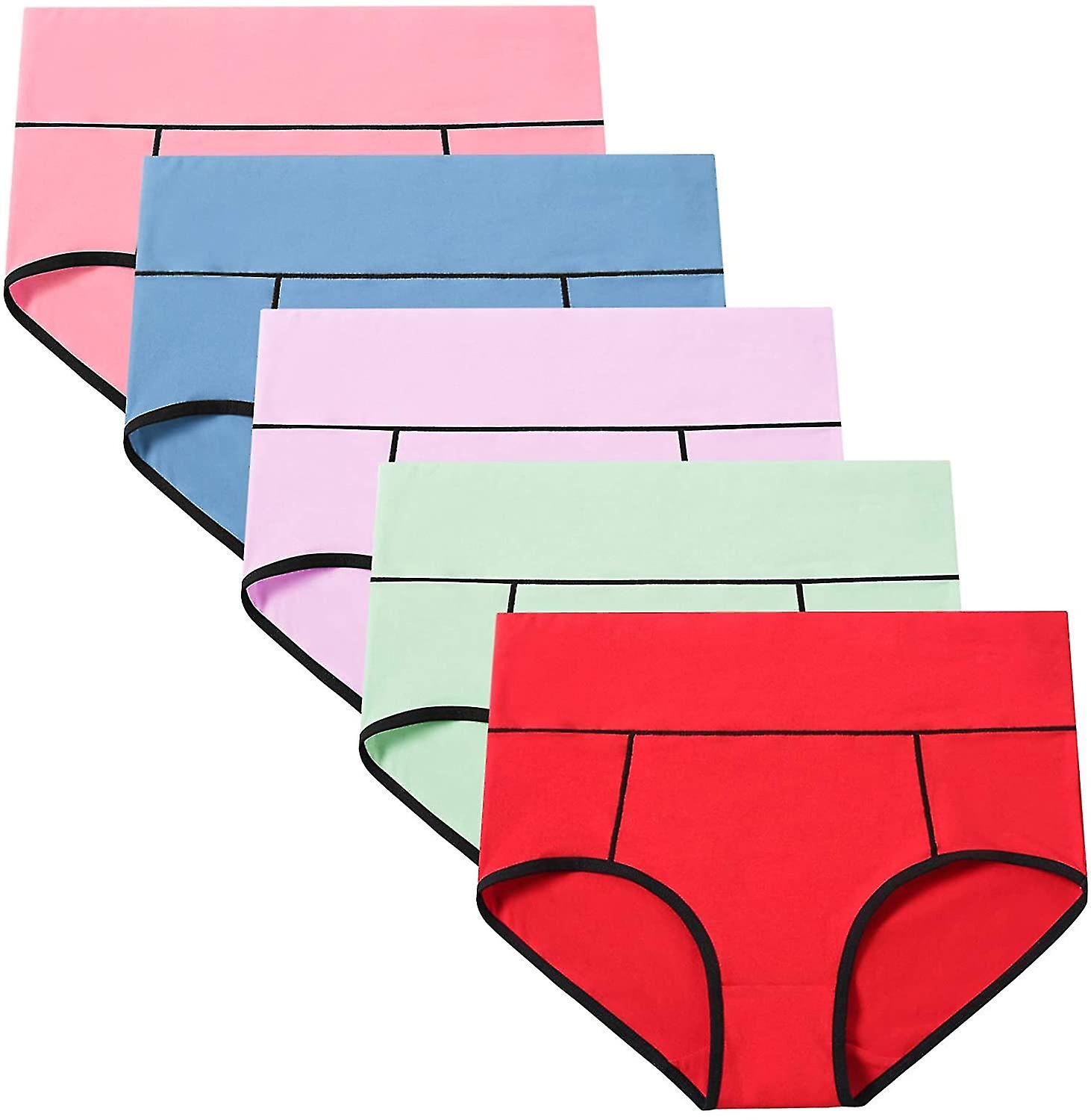 Pokarla Women's High Waisted Underwear Soft Breathable Panties Stretch Briefs Regular Size 5-pack