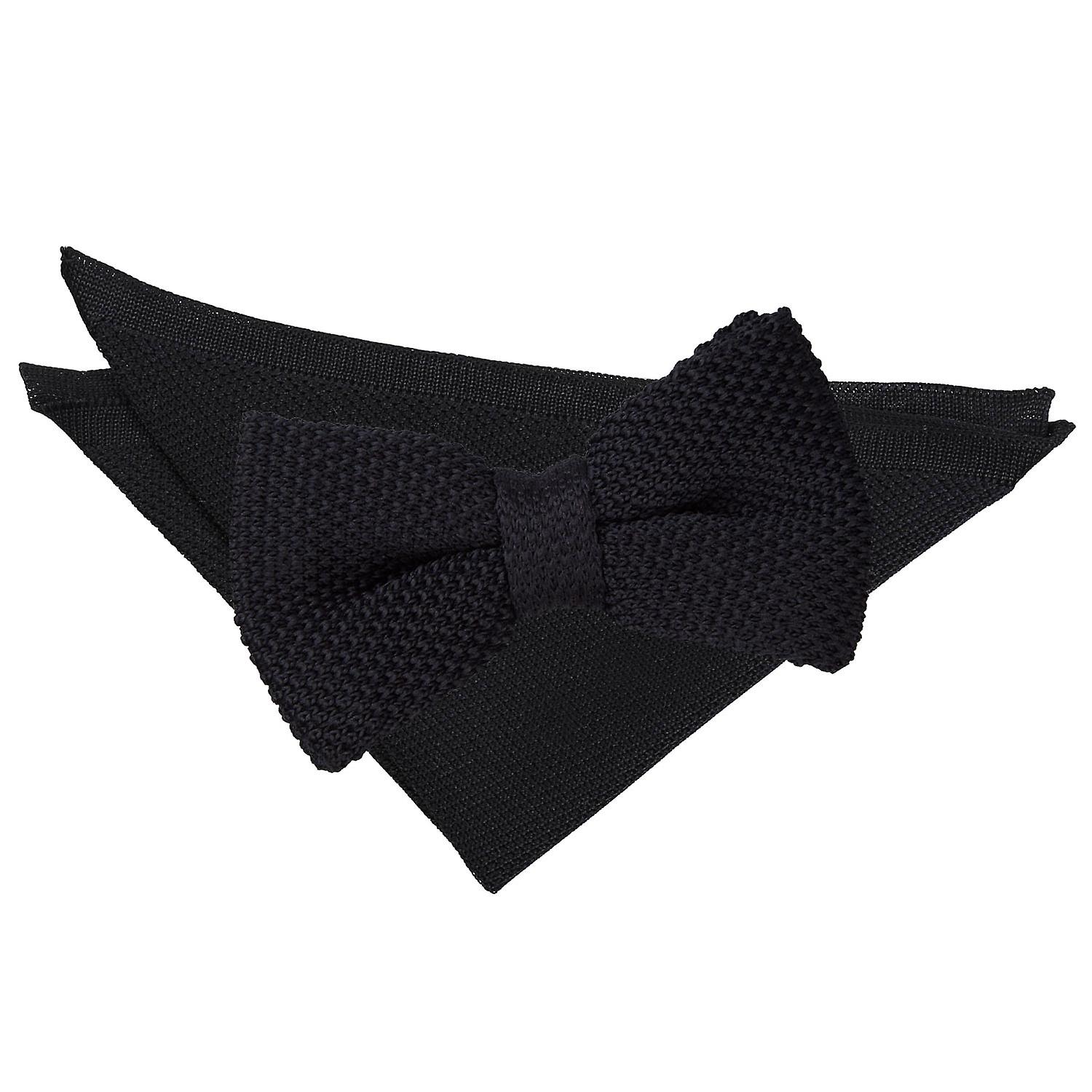 Black Knitted Bow Tie and Pocket Square Set