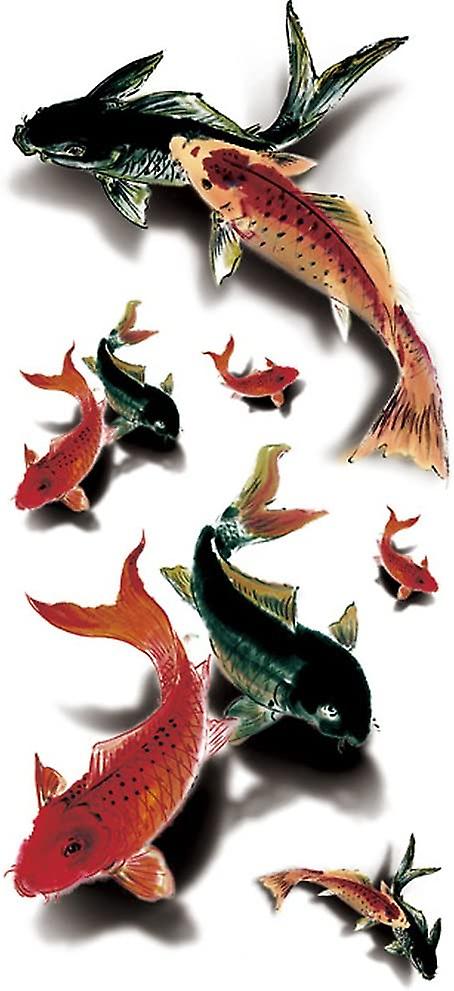 Vedenpitävät väärennetyt tatuointitarrat 3D värikäs kala vedensiirto väliaikainen tatuointi 5 arkkia