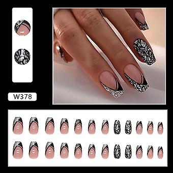 Black French Glitter Tips Fake Nails Environment-friendly Acrylic Material Nails For Diy Nail Experience At Home