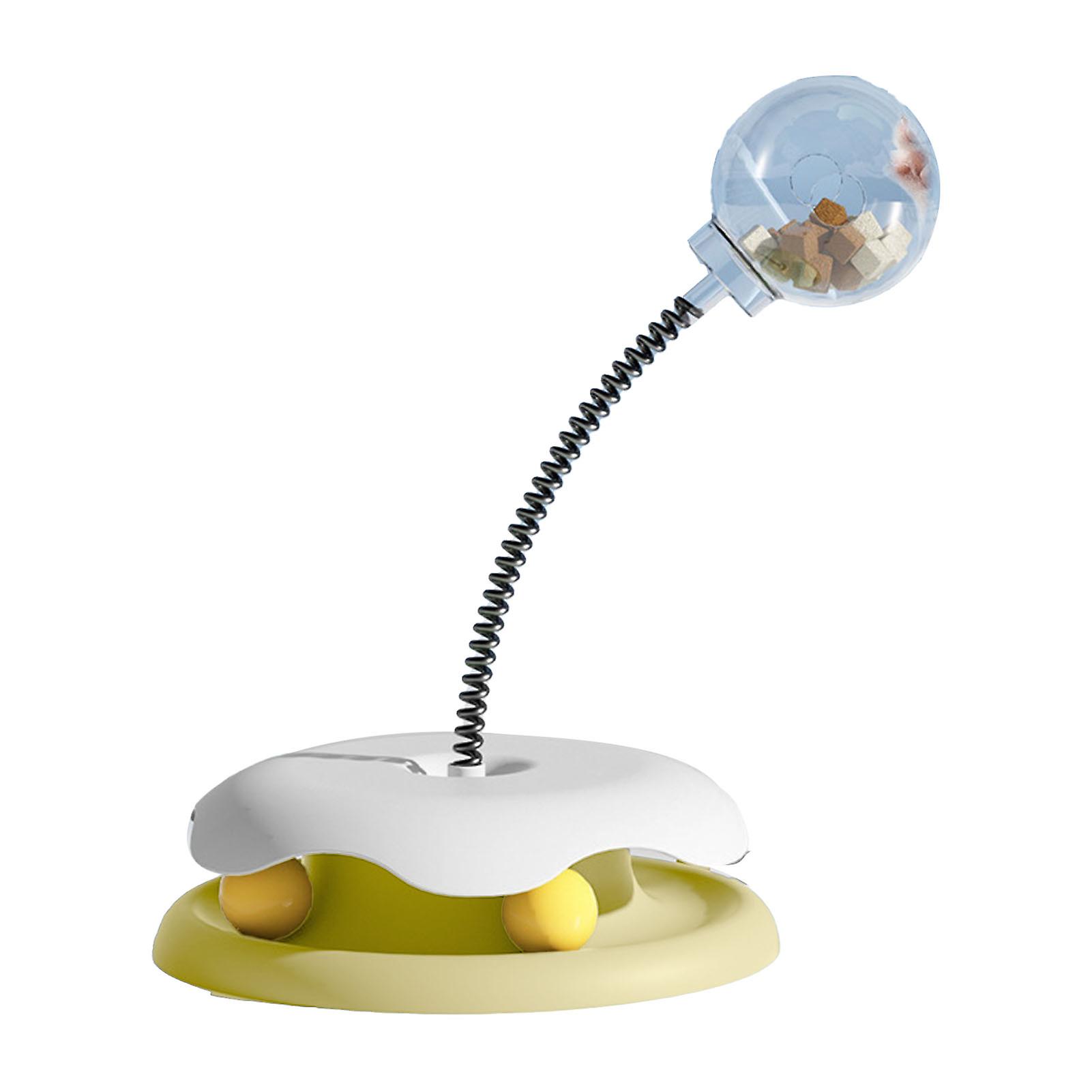 Cat Treat Dispenser Toy with Spring Transparent Food Bin Safe Interactive Cat Feeder Toy for Training Yellow 