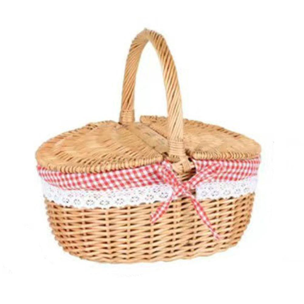 Country Style Wicker Picnic Basket Camping Basket with Lid Handle and Liners for Picnics Party Barbecue