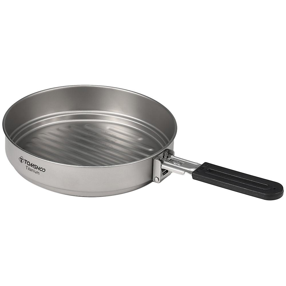 1100ml Titanium Fry Pan Ultralight Grill Frying Pan with Folding Handle for Outdoor Cooking Camping