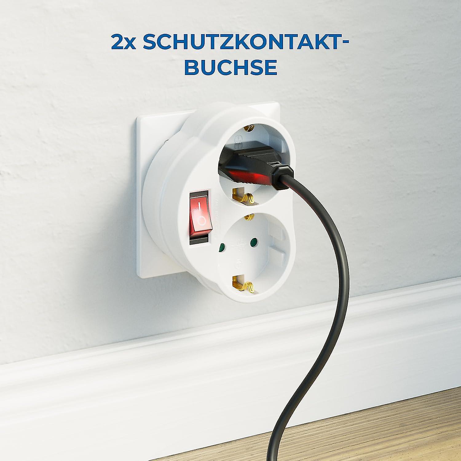 2 X Socket Adapters Indoor Protective Contact Adapter Illuminated On/off Switch Power Adapter Power Plug Adapter Plug 2 X Earthing Contact Socket 16 A