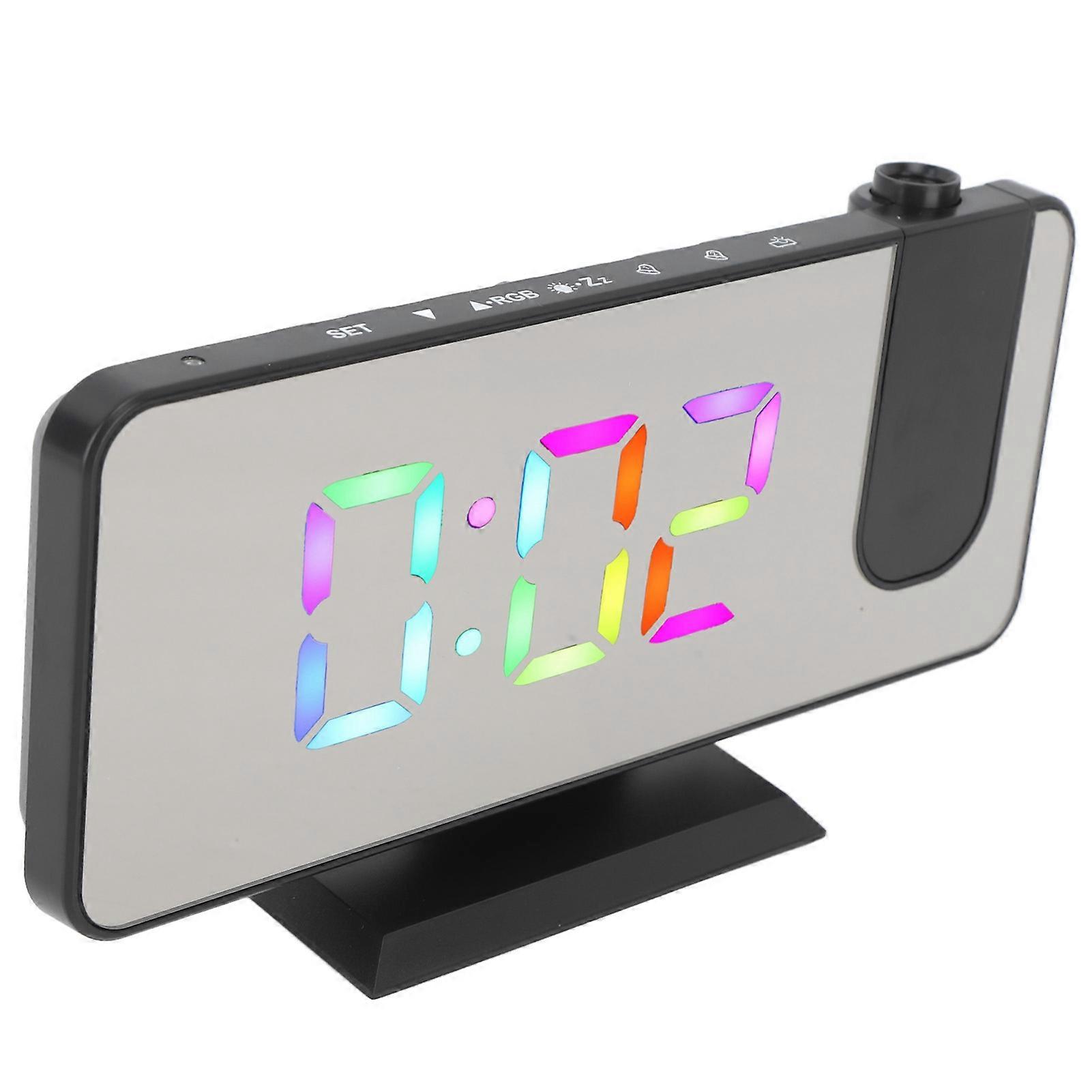 RGB Digital Alarm Clock Mirror Surface Adjustable Brightness Modern Desk Clock with 180 Degree Rotatable Projector for Bedroom Office Black