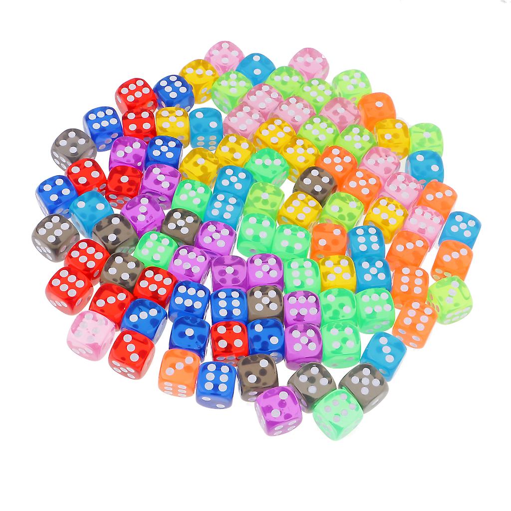 100 D6 Dice Set 16mm Transparent Rounded Edge Dice with Dice Bag for Games