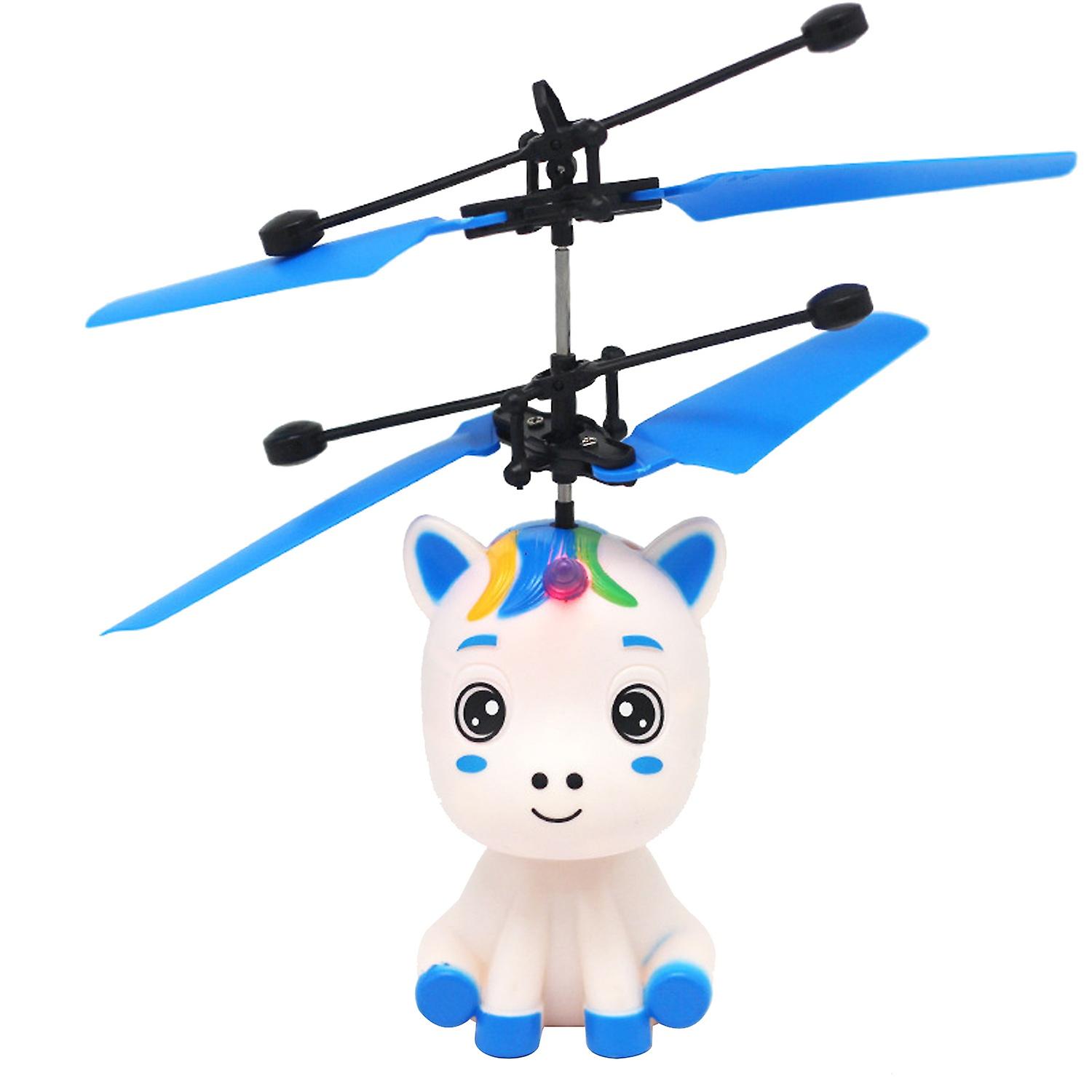 Blue Unicorn Helicopter Toy for Kids - Flashing LED Lights and Remote Control