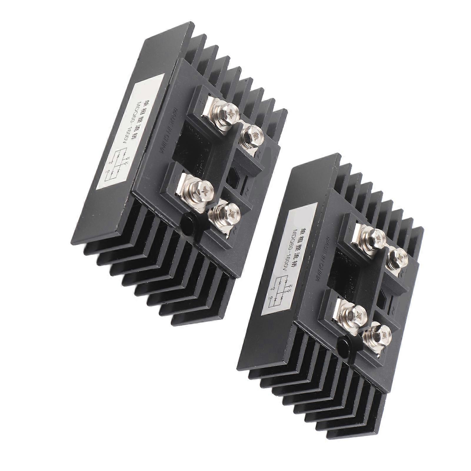 2 Pcs Bridge Rectifier MDQ60A 1600V Isolated Mounting Base Current Diode Module Rectifier with Heat Sink