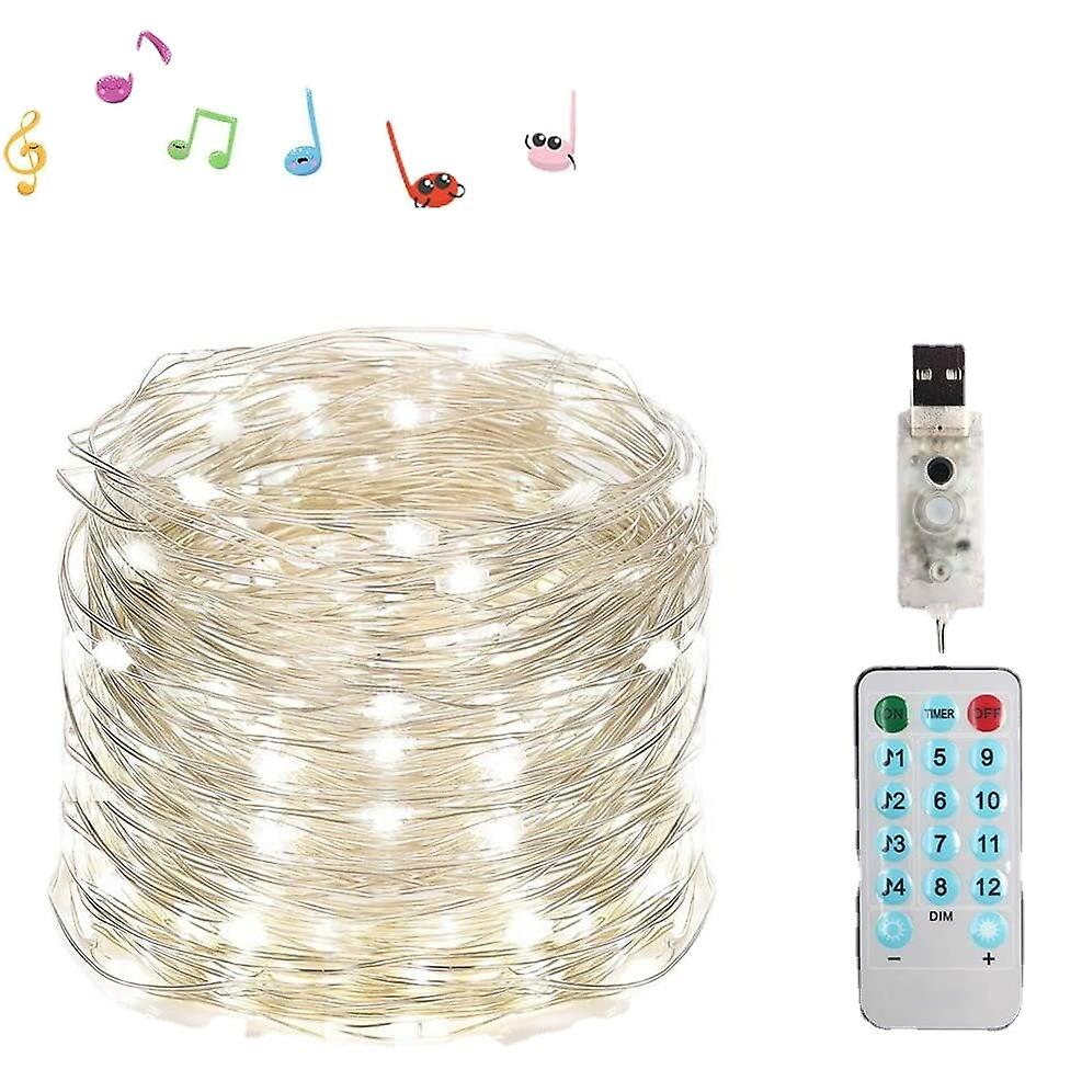 Leds Music Fairy String Light Silver Wire Twinkle Starry Lights With Remote Control Timer 32.8ft