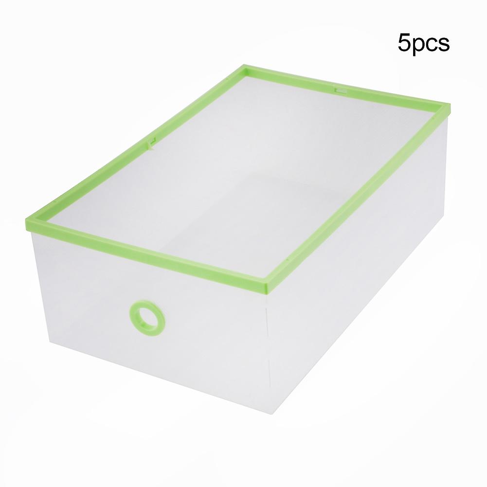 5 Storage Boxes Foldable Shoe Box Organizer, Shoe Storage Bag Box Double Plastic Green