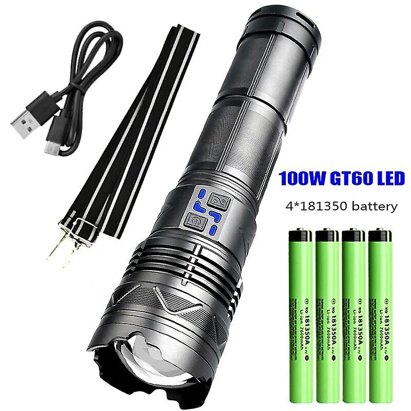 Powerful Led Flashlight Super Bright Spotlight Long Range Zoomable Emergency Torch Outdoor Tactical Flashlight Power Display