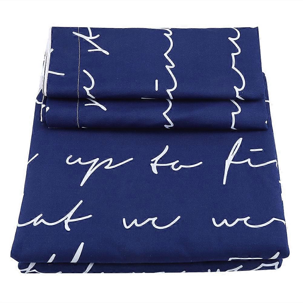 100% Polyester Duvet Cover Reactive Printing Letter Blue Pattern Three-piece Set 1#