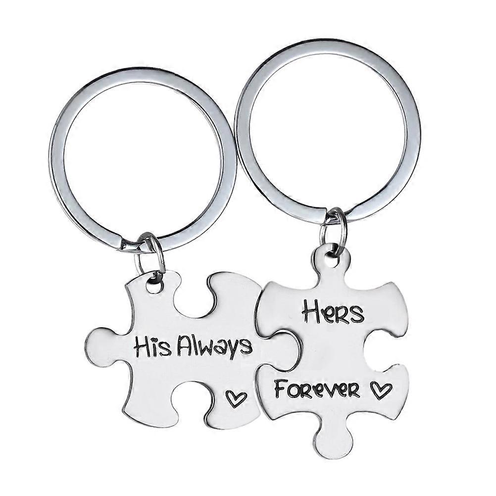 2 Pcs/Set Car Keys Keychain Couple Keyring Pendant Matching Couples Keychain Anniversary Gift Puzzle Piece Keychain