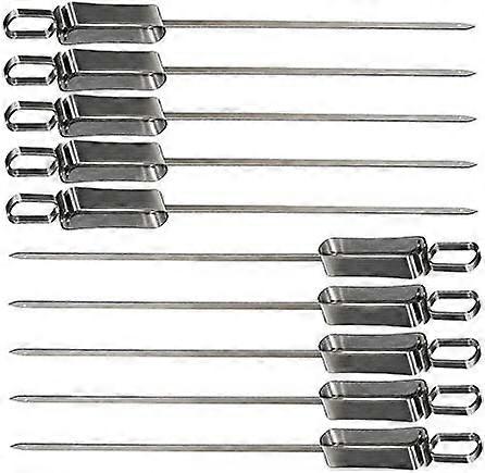 XIANRENG BBQ Skewers, Reusable Steel Kabob Skewers for Barbecue Grilling with Metal Sliding Handle 14" Set of 10