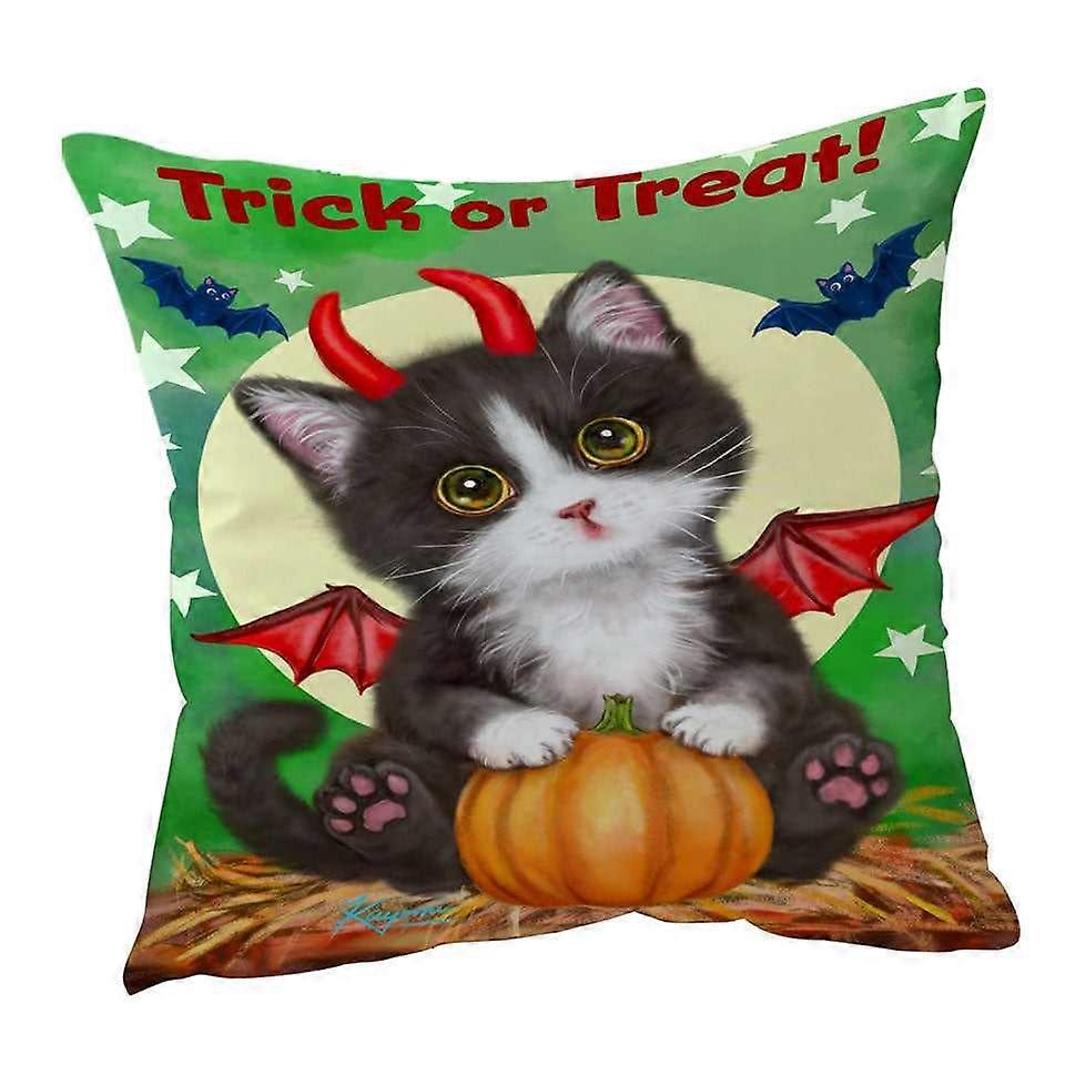 Cute Cat Design for Halloween Devil Kitten Cushion Cover