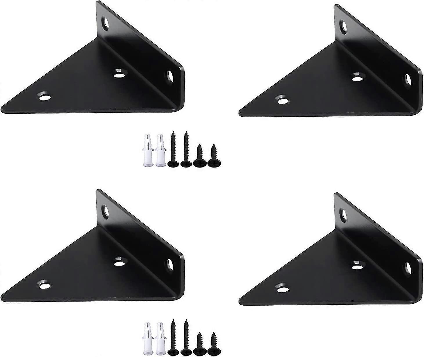 4pcs Floating Shelf Brackets Floating With 16 Screws- Black